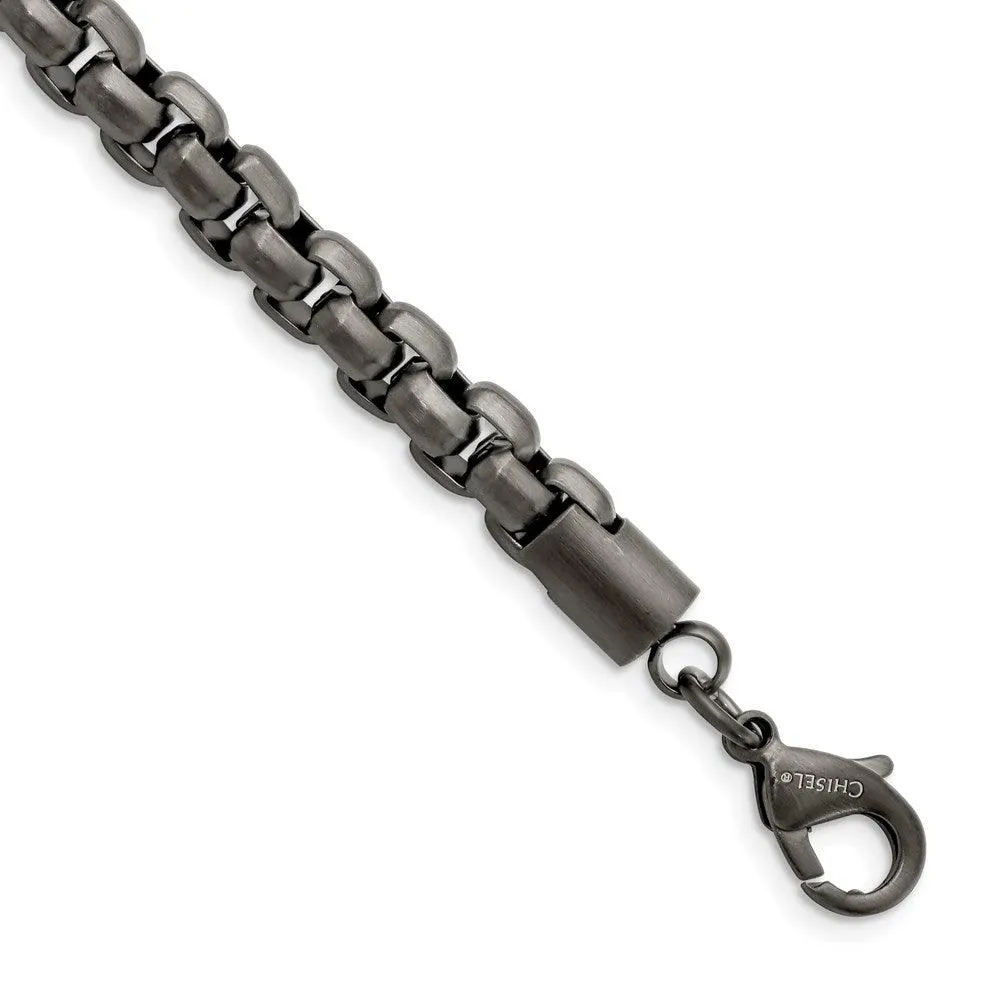 Stainless Steel Polished Gun Metal IP-plated Box Chain 8.5in Bracelet 