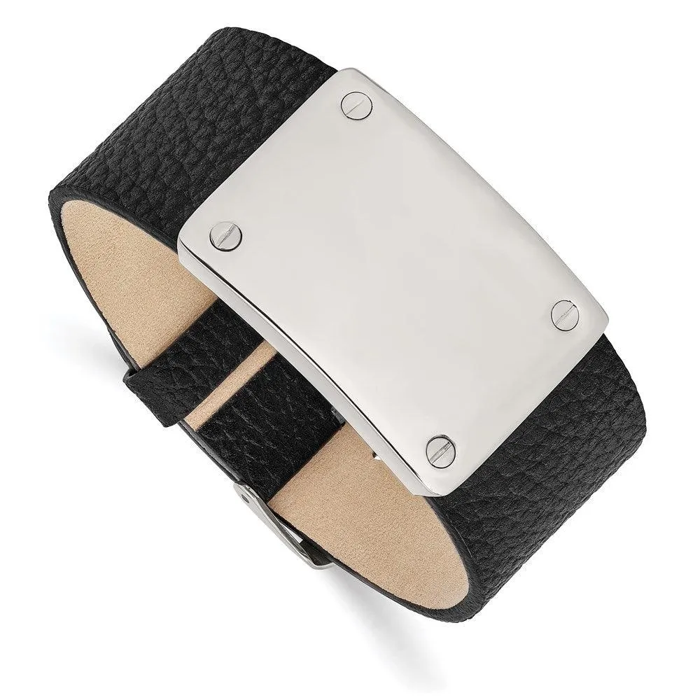 Stainless Steel Polished Leather Bracelet 