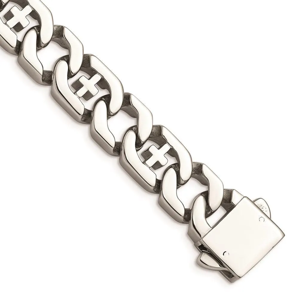 Stainless Steel Polished Link w/Crosses 8.5in Bracelet 