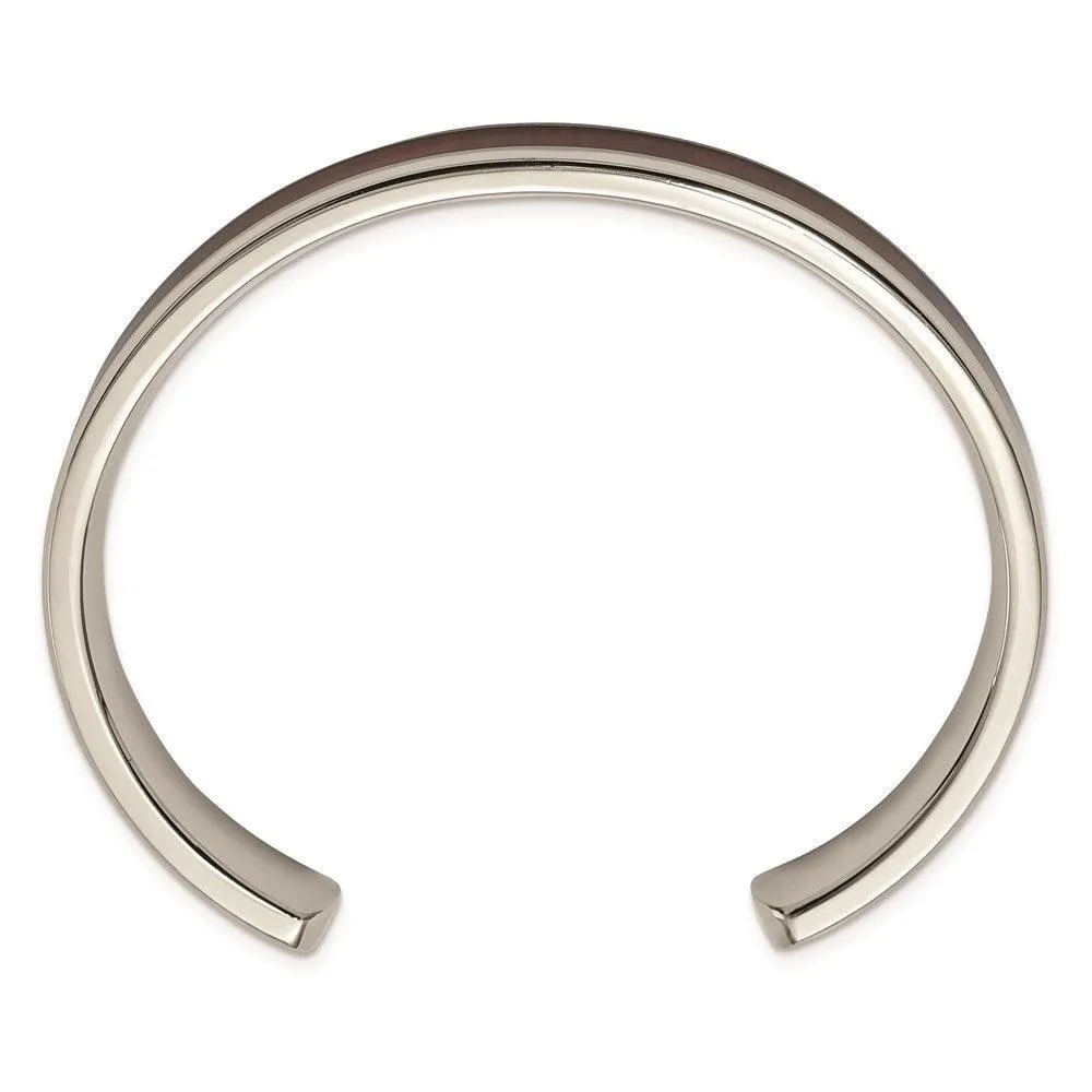 Stainless Steel Polished Red/Orange Wood Inlay Bangle