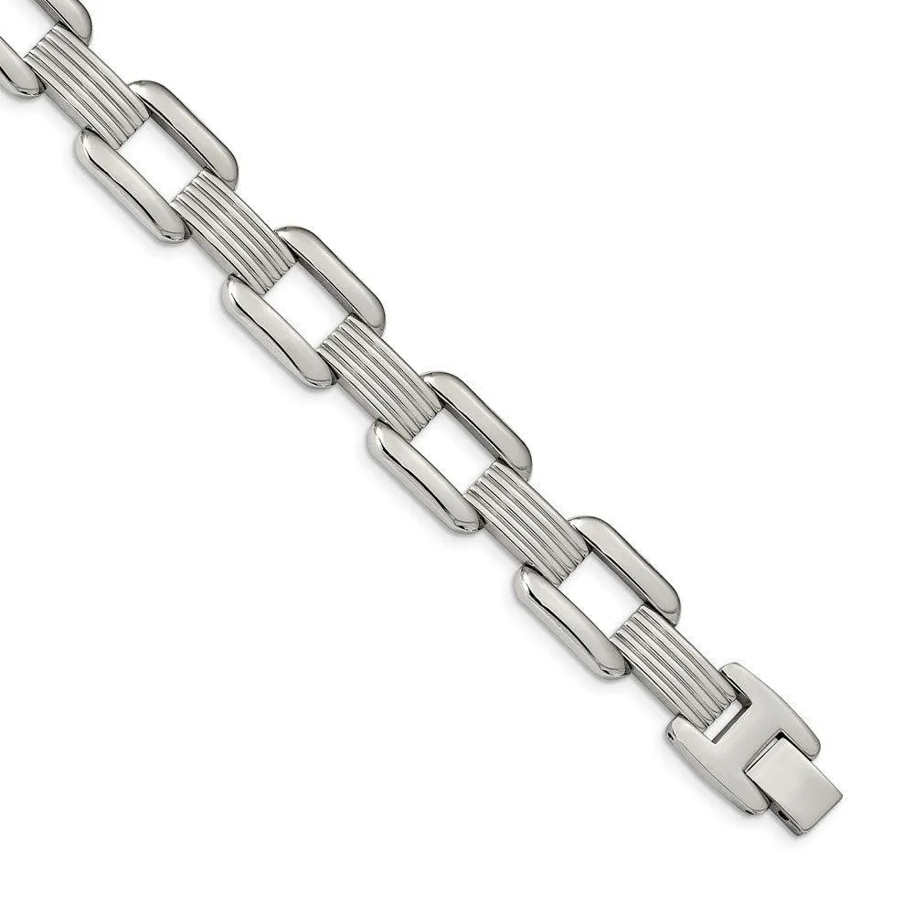 Stainless Steel Polished Square Open Link 8.5 inch Bracelet 