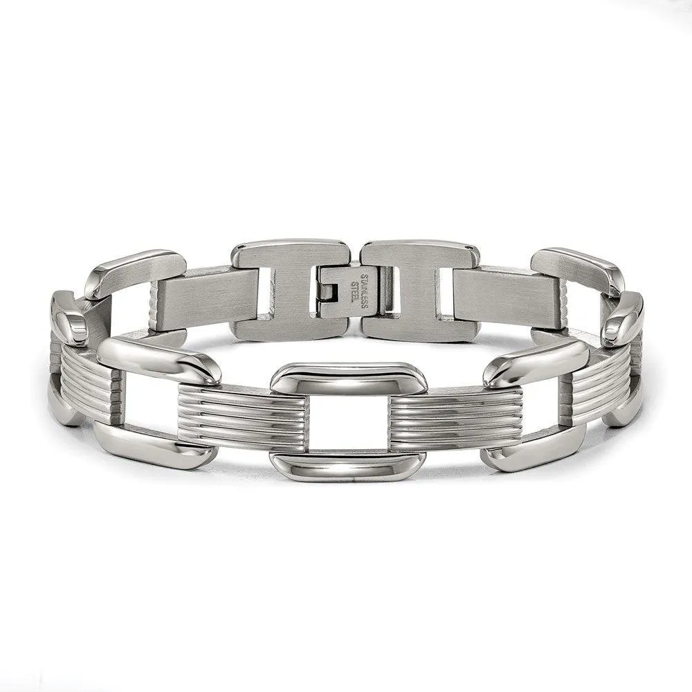 Stainless Steel Polished Square Open Link 8.5 inch Bracelet
