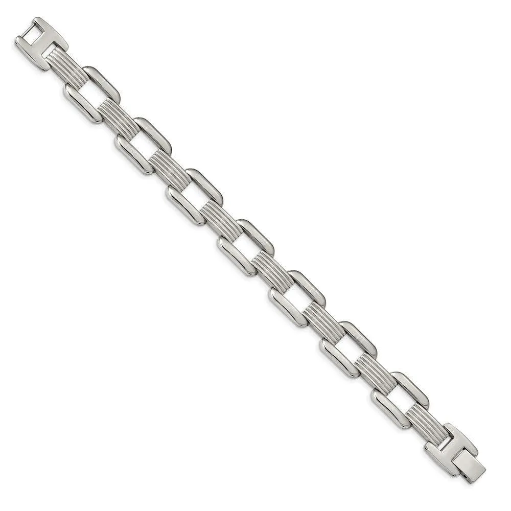 Stainless Steel Polished Square Open Link 8.5 inch Bracelet
