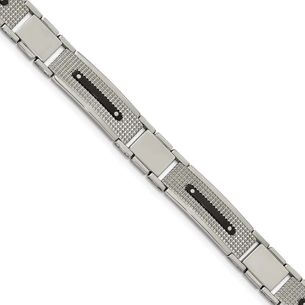Stainless Steel Polished Textured Black IP-plated 8.75in. Bracelet 