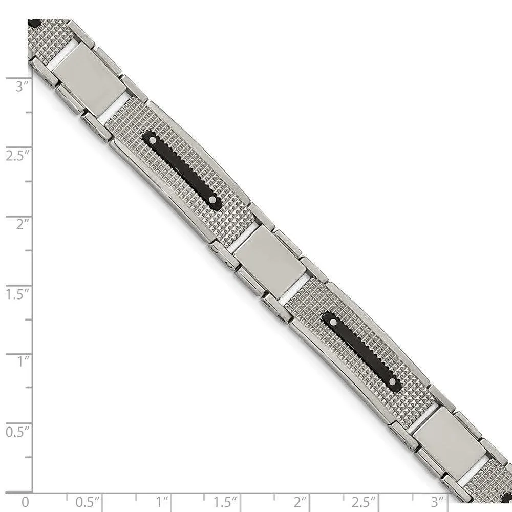 Stainless Steel Polished Textured Black IP-plated 8.75in. Bracelet
