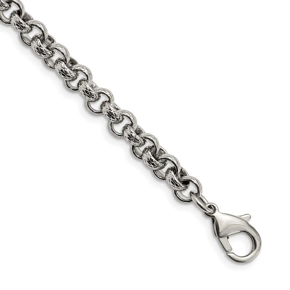 Stainless Steel Polished Textured Link 8.25in Bracelet 