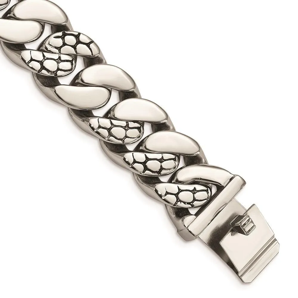 Stainless Steel Polished Textured Link Bracelet 