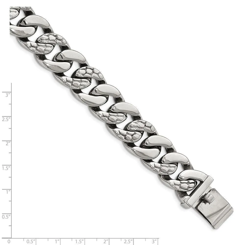 Stainless Steel Polished Textured Link Bracelet