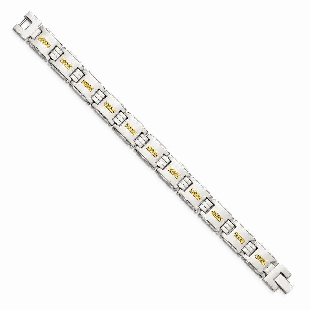 Stainless Steel Polished w/14k Gold D/C Link Bracelet