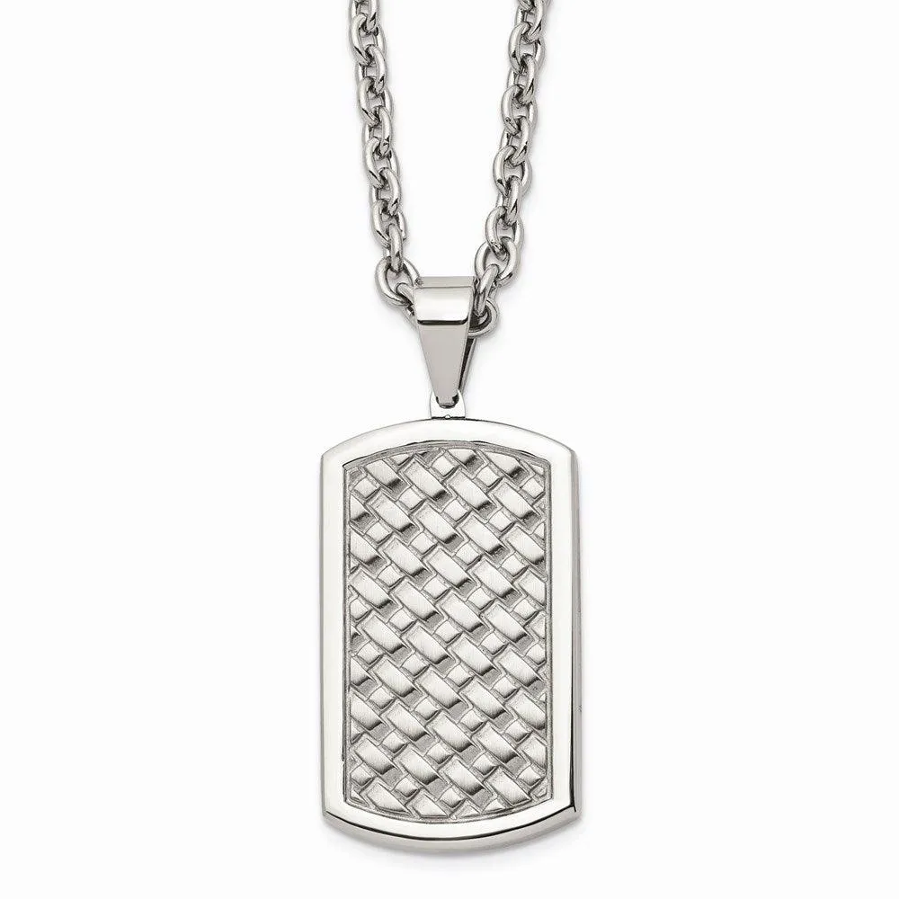 Stainless Steel Polished Weaved Pattern Dogtag Necklace 
