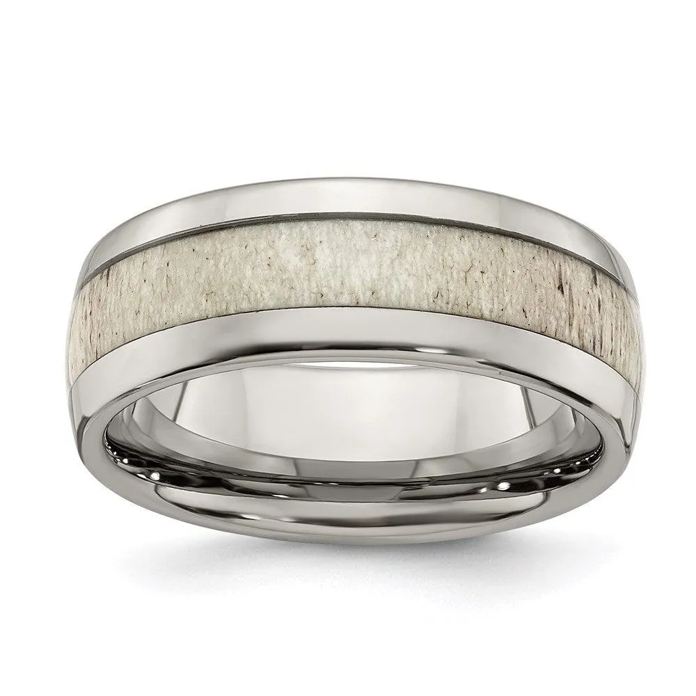 Stainless Steel Polished with Antler Inlay 8mm Band