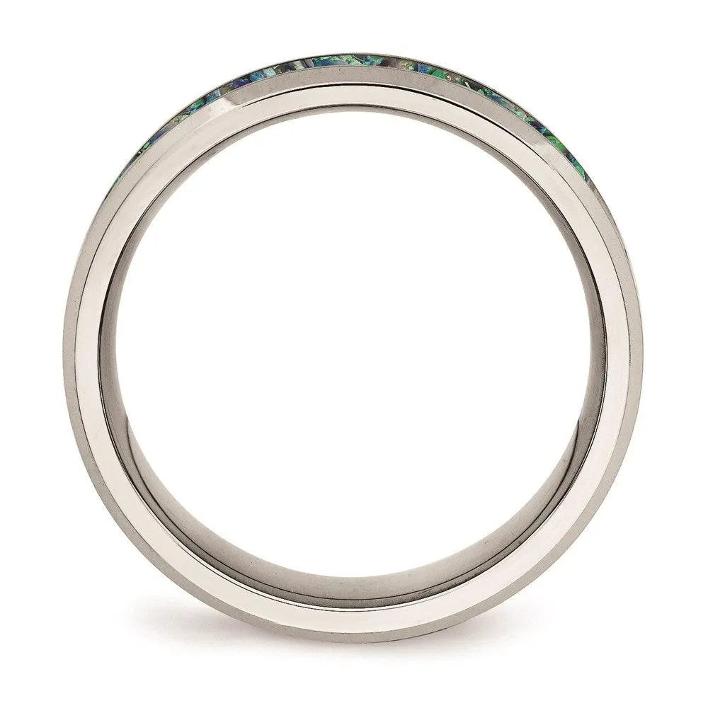 Stainless Steel Polished with Blue Imitation Opal 8mm Men's Ring