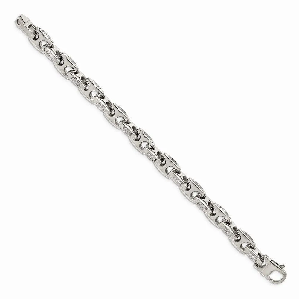 Stainless Steel Polished with CZ 8.5 inch Bracelet