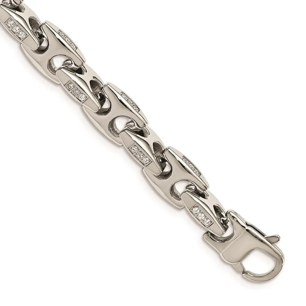 Stainless Steel Polished with CZ 8.5 inch Bracelet 