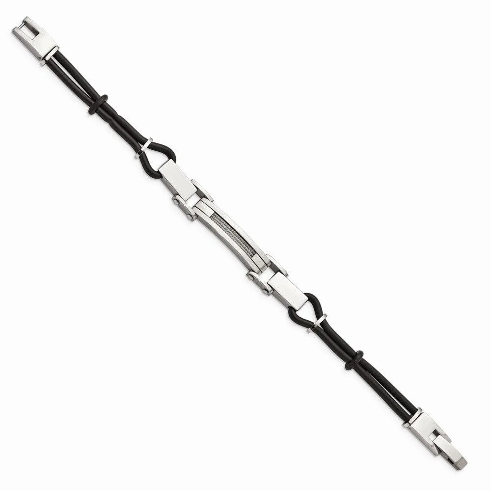 Stainless Steel Polished with Wire Inlay & PU Cord Bracelet