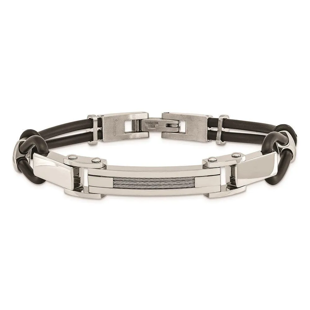 Stainless Steel Polished with Wire Inlay & PU Cord Bracelet