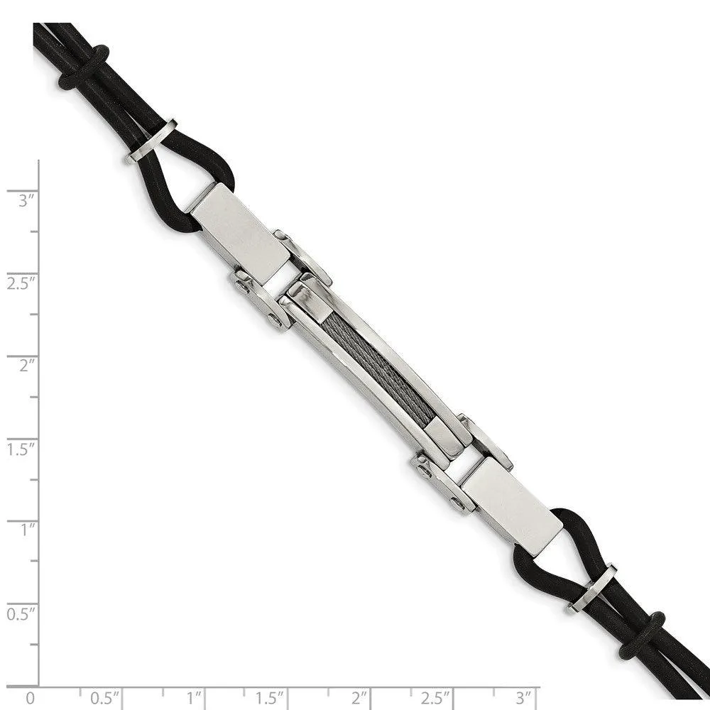 Stainless Steel Polished with Wire Inlay & PU Cord Bracelet
