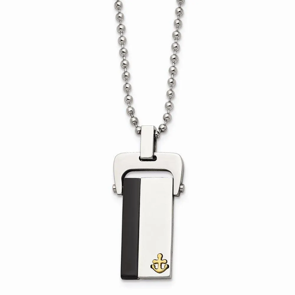 Stainless Steel Polished Yellow & Black IP-plated Dog Tag Necklace 
