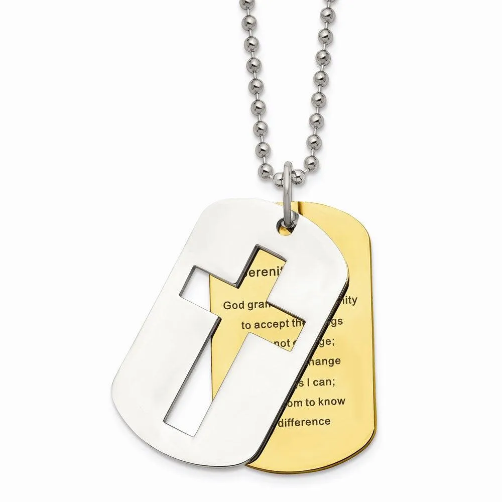 Stainless Steel Polished Yellow IP-plated Serenity Prayer Necklace 
