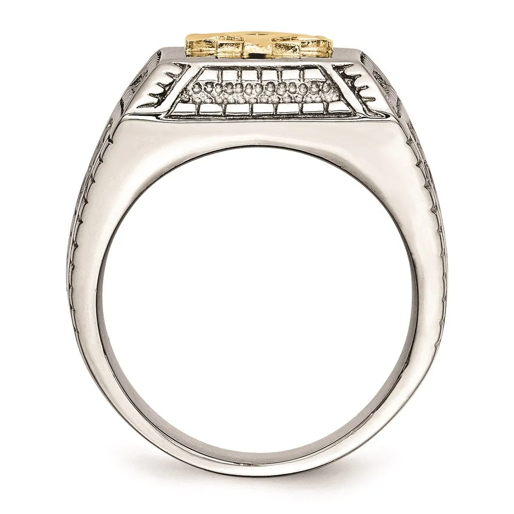 Stainless Steel Polished Yellow IP-plated w/ Sterling Silver Anchor Ring | SR471