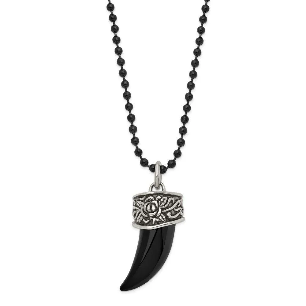 Stainless Steel Polished/Antiqued Black IP-plated Claw Necklace 
