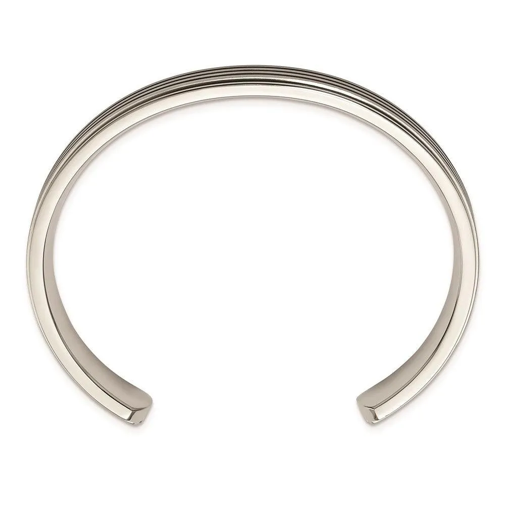 Stainless Steel Polished/Brushed Black Rubber Inlay Cuff Bangle