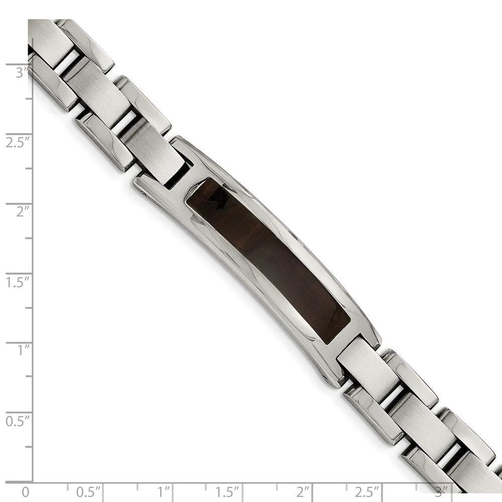 Stainless Steel Polished/Brushed Black Wood Enameled Bracelet