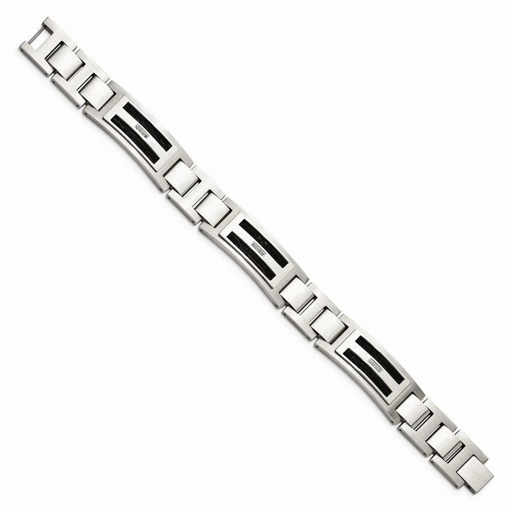 Stainless Steel Polished/Matte Black IP-plated 0.05ct tw. Diamond Bracelet