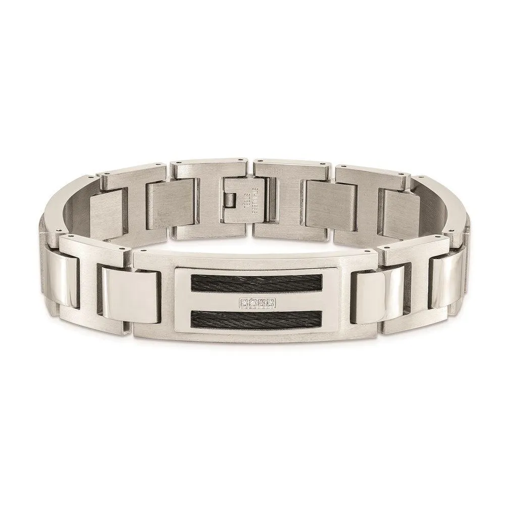 Stainless Steel Polished/Matte Black IP-plated 0.05ct tw. Diamond Bracelet