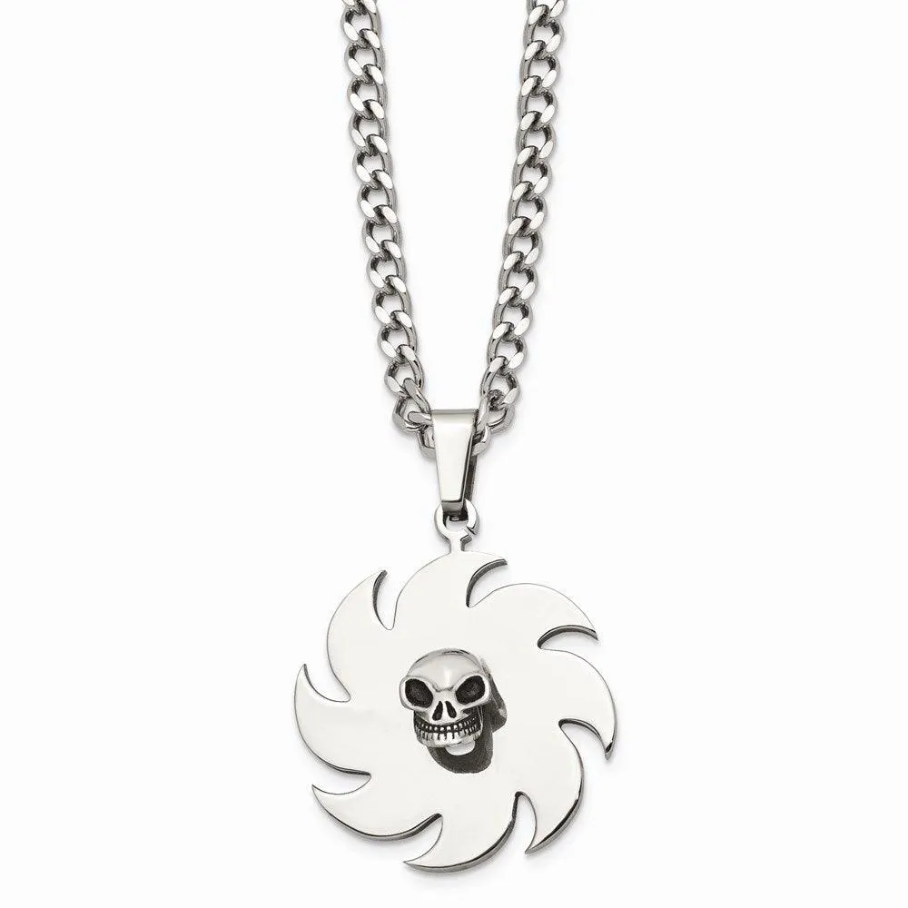 Stainless Steel Saw Blade with Skull Necklace 