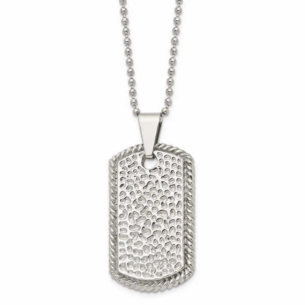 Stainless Steel Textured Polished Dog Tag Necklace 