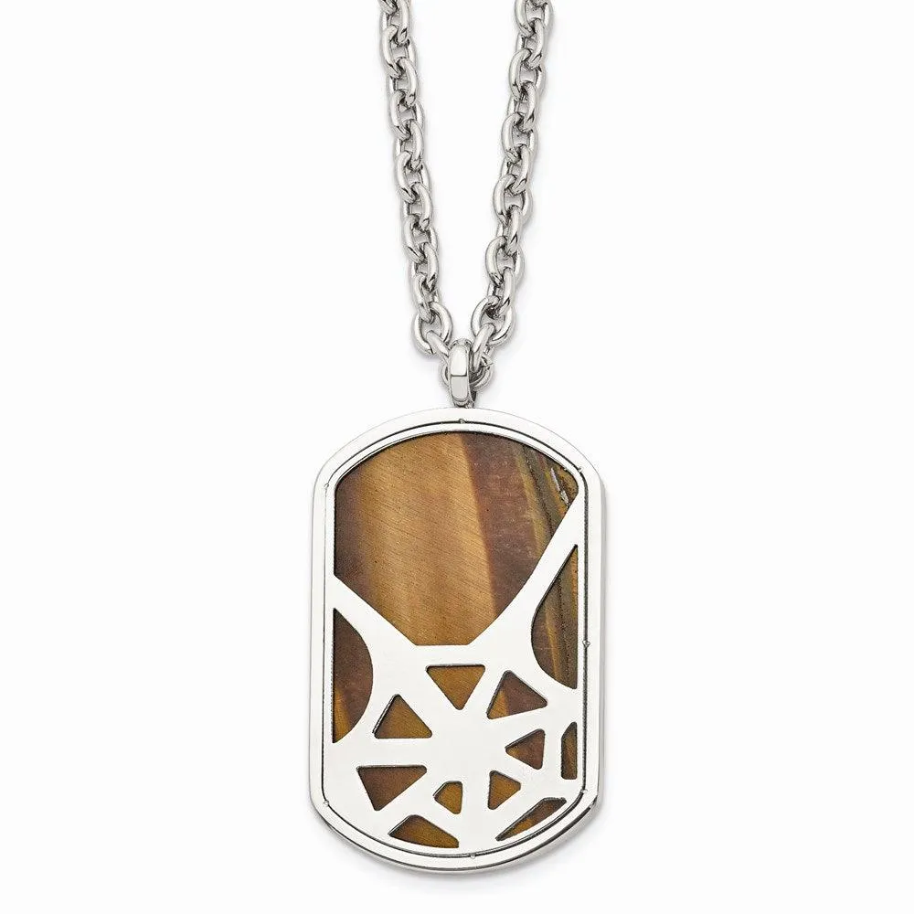 Stainless Steel Tiger's Eye Polished Dog Tag Necklace 