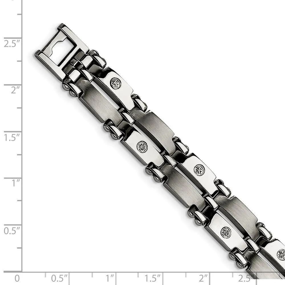 Stainless Steel w/14k White Gold Accents & Diamonds 8.5in Bracelet