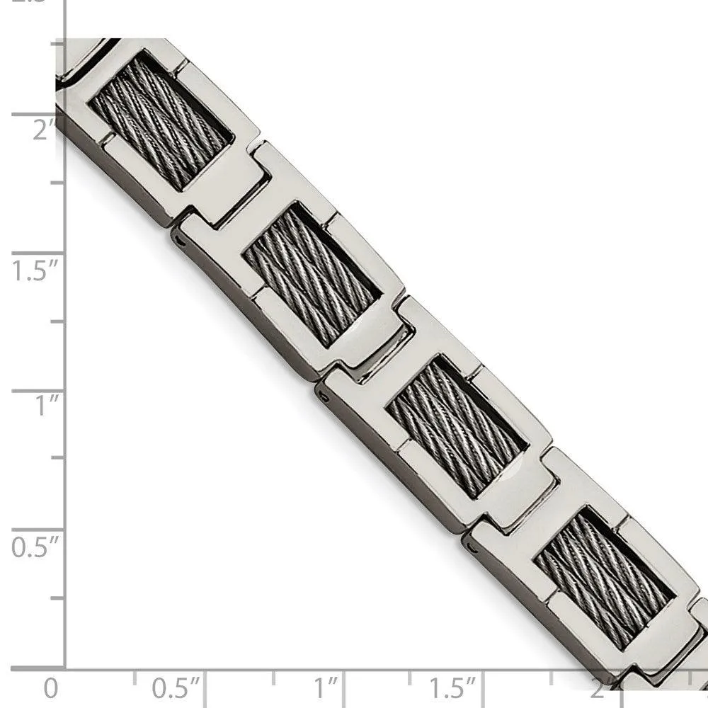 Stainless Steel Wire Brushed & Polished 8.5in Bracelet