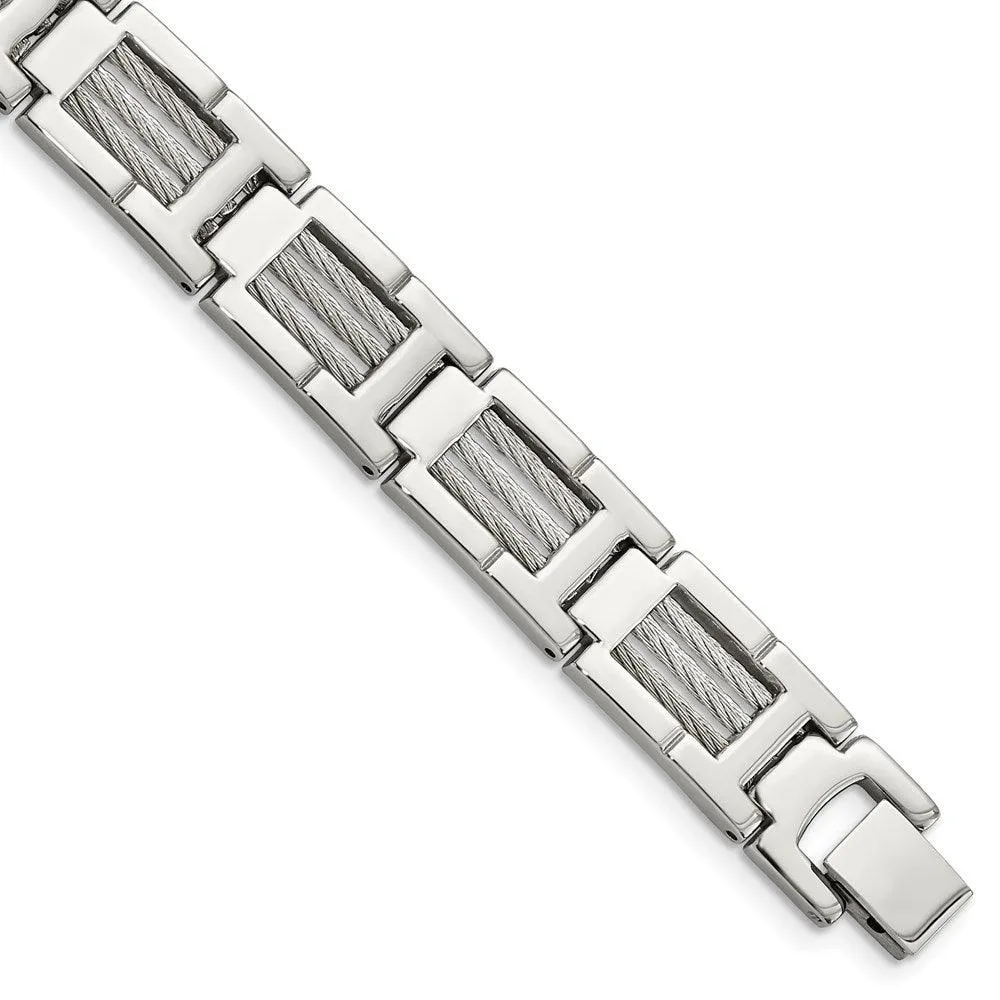 Stainless Steel Wire Brushed & Polished 8.5in Bracelet 