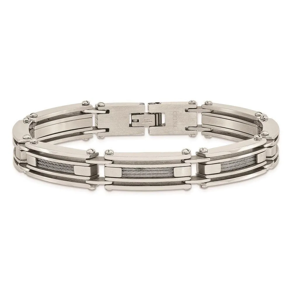 Stainless Steel Wire Brushed & Polished 9in Bracelet
