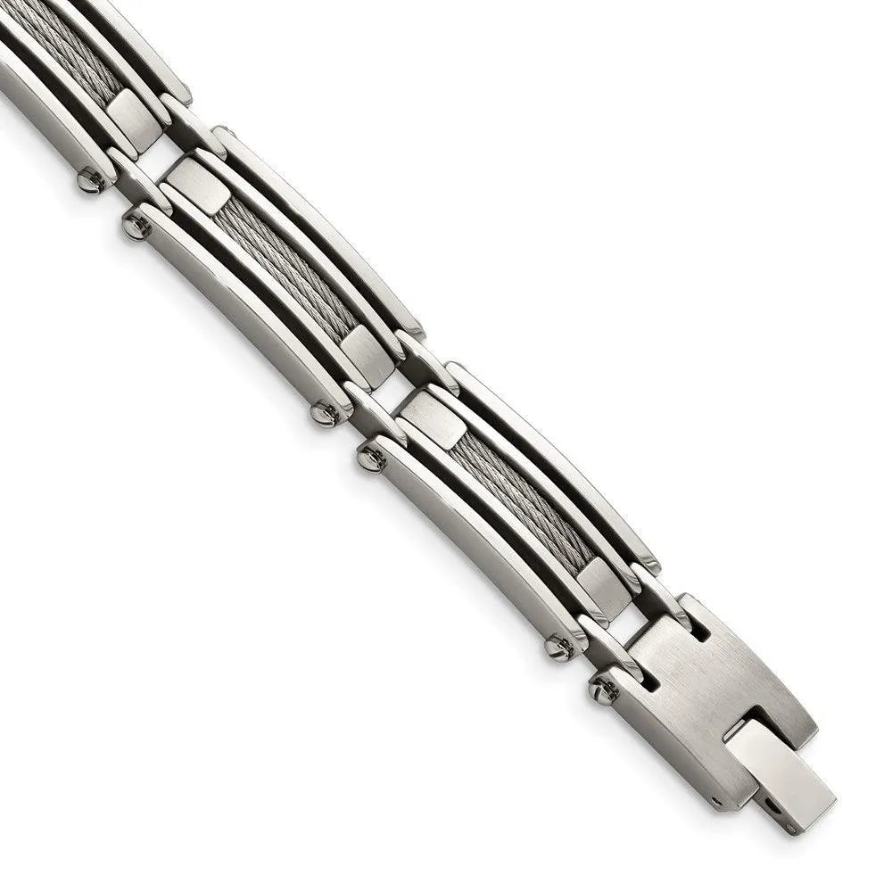 Stainless Steel Wire Brushed & Polished 9in Bracelet 