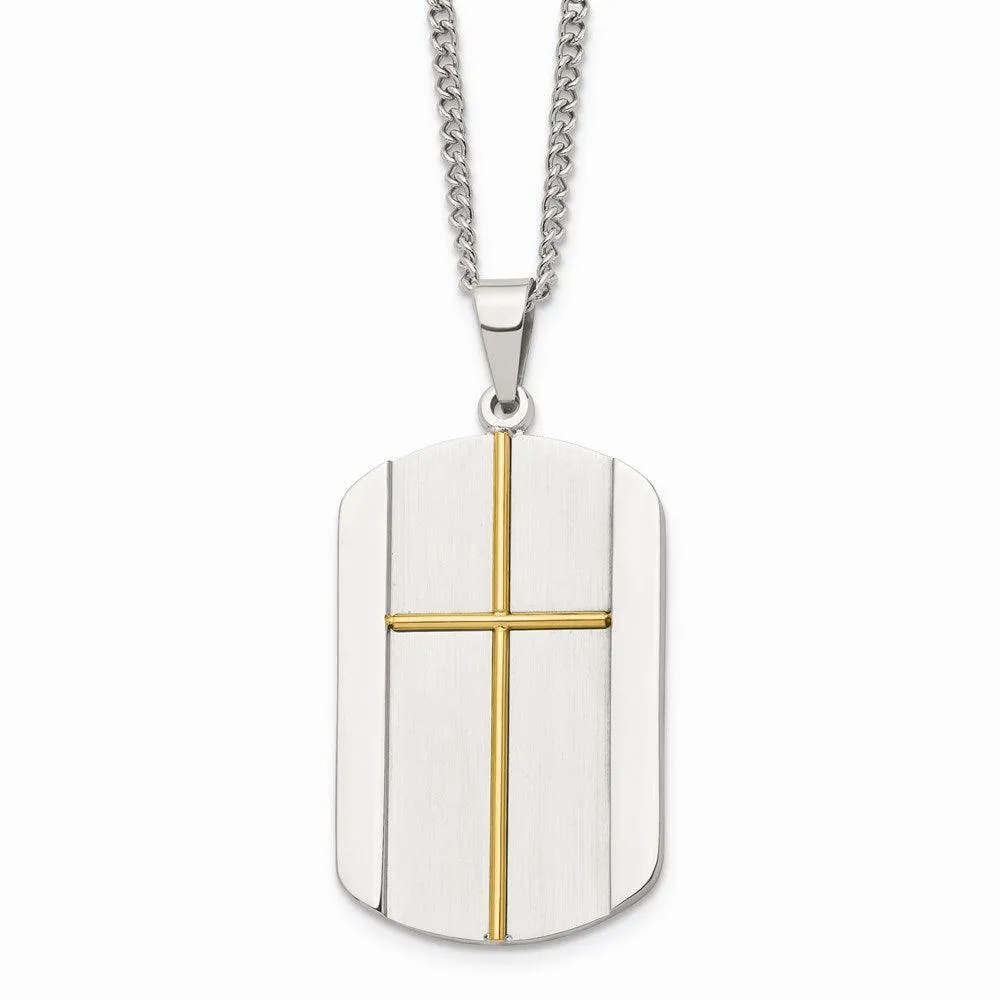 Stainless Steel Yellow IP-plated Cross Brushed/Polished Necklace 