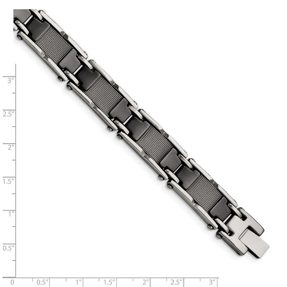 Stainless Steel/Ceramic Black Polished Mesh Bracelet