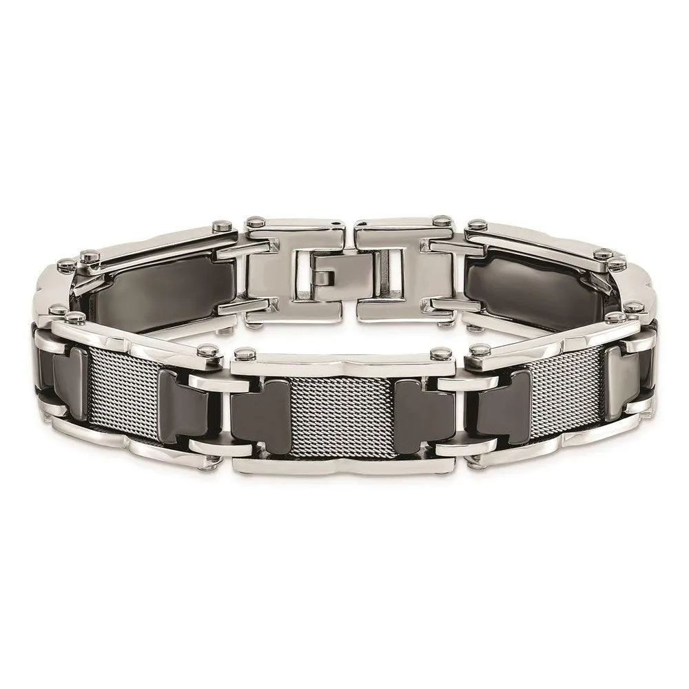 Stainless Steel/Ceramic Black Polished Mesh Bracelet