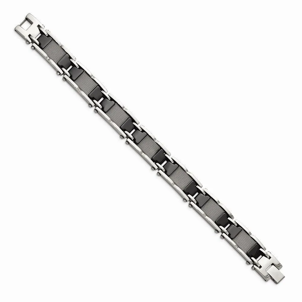 Stainless Steel/Ceramic Black Polished Mesh Bracelet