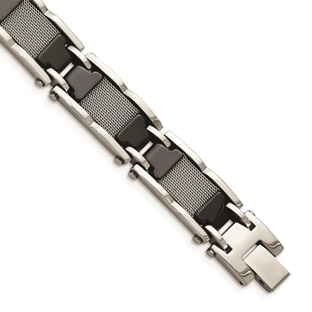Stainless Steel/Ceramic Black Polished Mesh Bracelet 