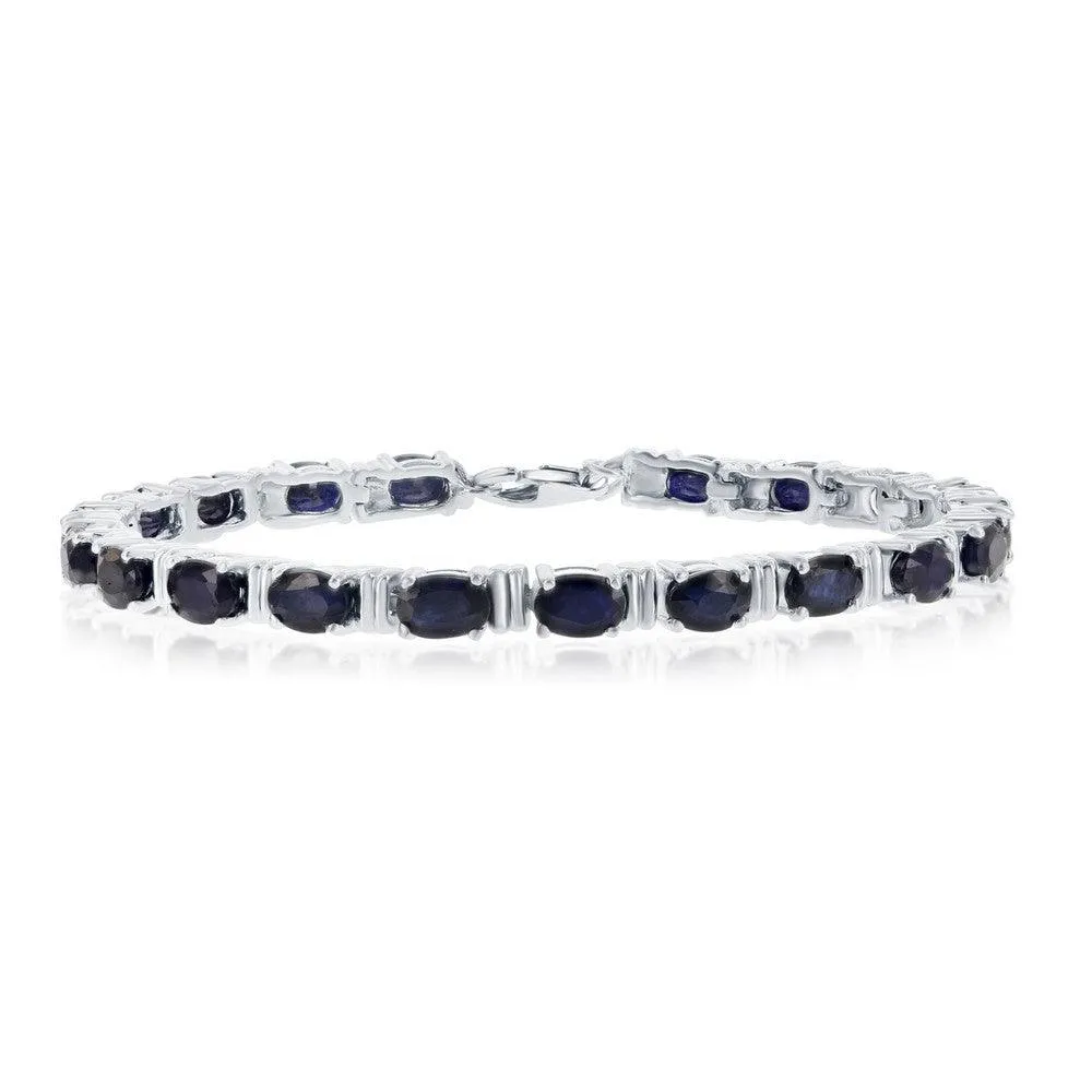 Sterling Silver 12.3cttw Sapphire Gem; 6x4mm Oval Bracelet 