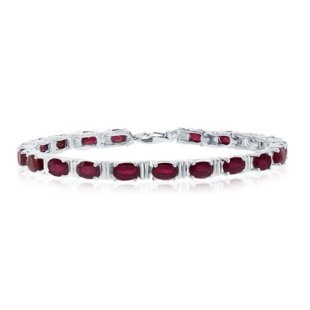 Sterling Silver 14.64cttw Ruby Gem Oval Bracelet, 7" 