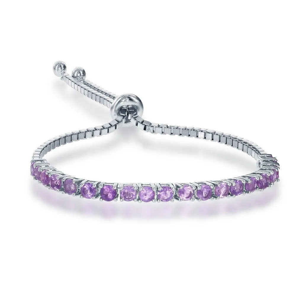 Sterling Silver 3mm Amethyst Half Tennis Style Adjustable Bolo Bracelet 