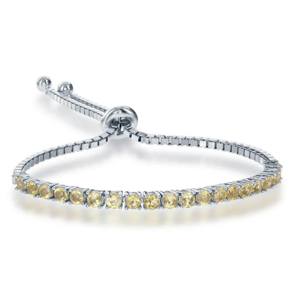 Sterling Silver 3mm Citrine Half Tennis Style Bolo Bracelet 
