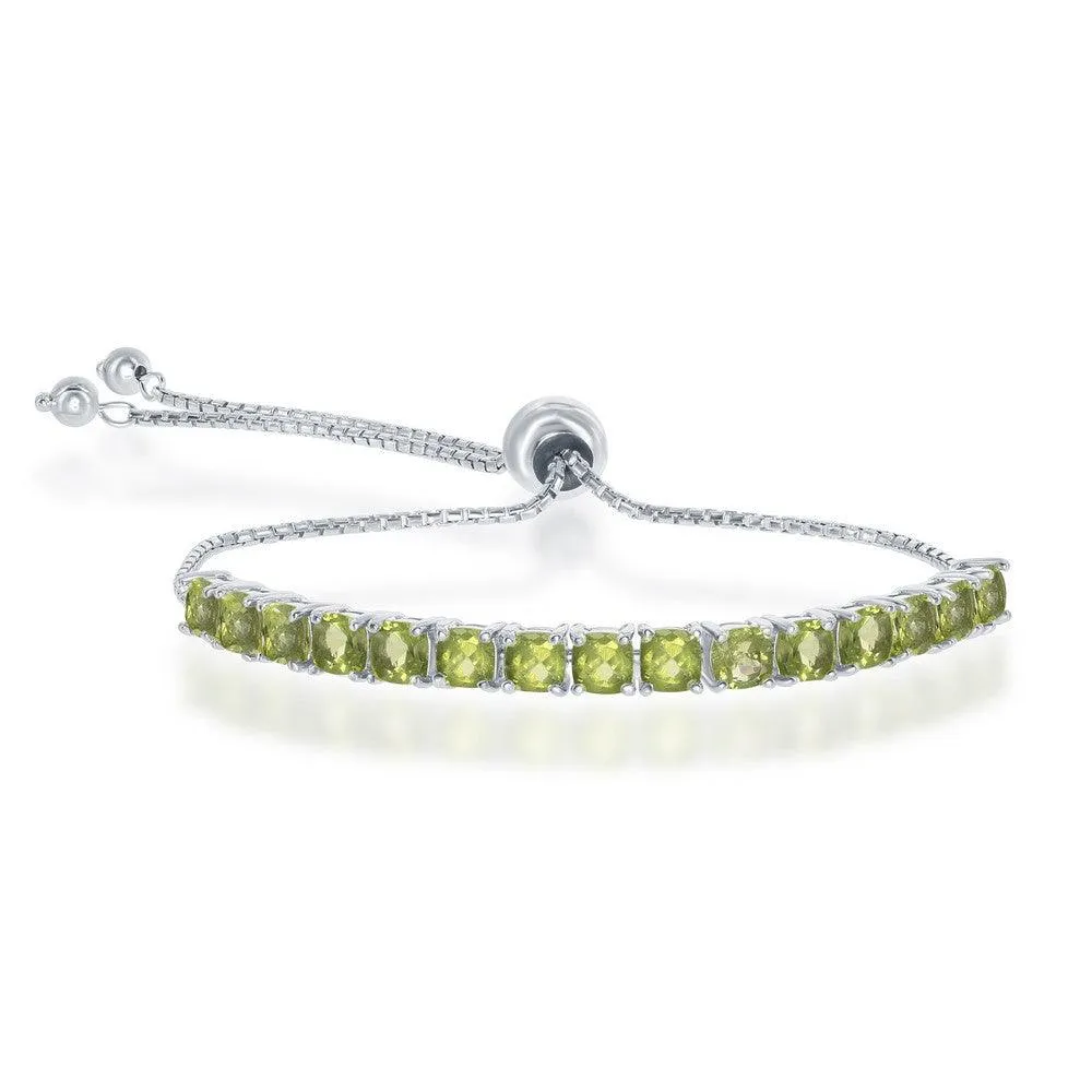 Sterling Silver 4mm Peridot Adjustable Tennis Bolo Bracelet 