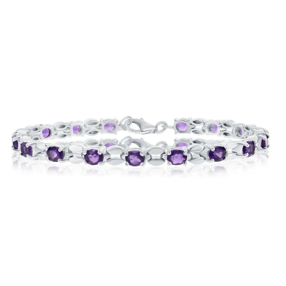 Sterling Silver 5.75cttw Amethyst Gem Oval Linked Bracelet 