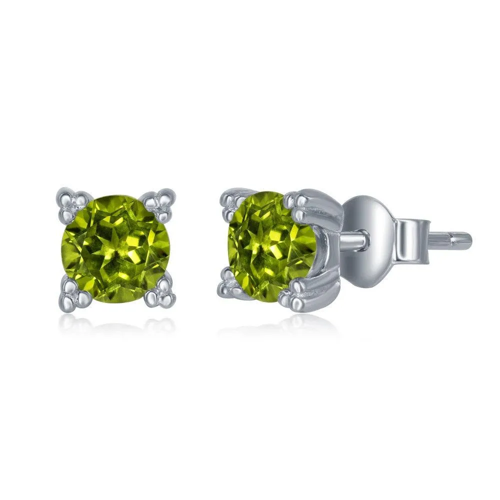Sterling Silver 5mm Round Peridot Stud Earrings 