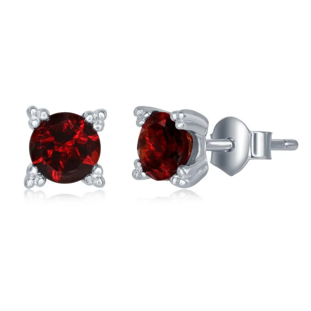 Sterling Silver 5mm Round Red Garnet Stud Earrings 